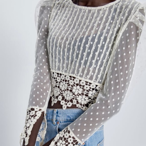 ZARA DOTTED MESH TOP - Picture 3 of 4